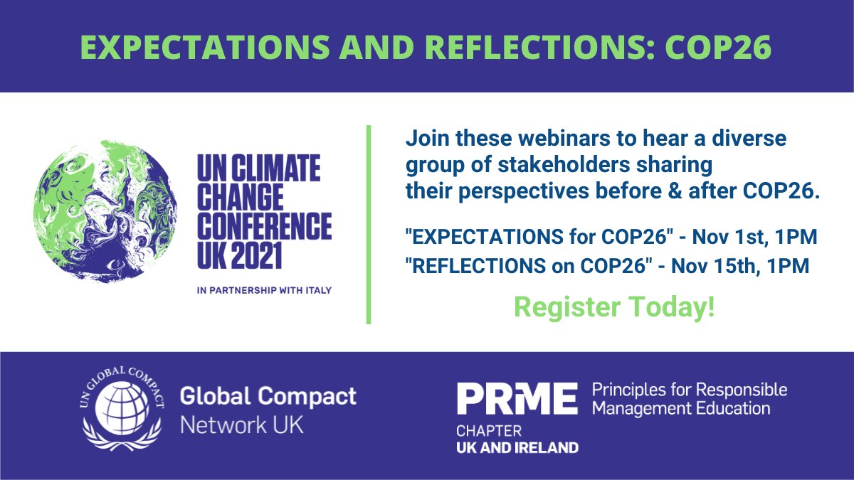 What are your hopes for #COP26? I am hosting an ‘Expectations for COP26’ webinar on the first day of the Conference for a discussion with leaders from @NatWestGroup @NUS_USI and @WestBerkshire on potential outcomes! Register here: bit.ly/30cgi1L