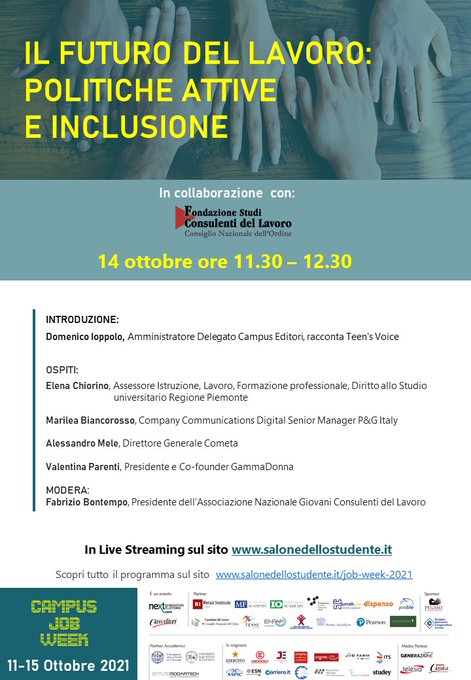 ValComm's tweet photo. 👩🏻🎓👨🏼🎓Domani parlerò di fronte a 2.000 #studenti 😮 al @SaloneStudente con l'amico @FbontempoTo: spero di riuscir a trovare le parole adatte per dar loro motivazione🔥, consapevole di come questi ultimi anni abbiano divelto i (pochi) punti fermi che i ns ragazzi avevano... #JobWeek https://t.co/zxPMQLq7l3