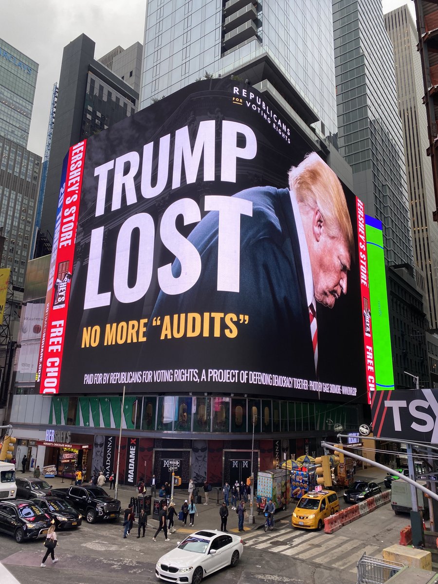 Today, Republicans for Voting Rights (RVR) launched a billboard campaign across the country in response to reckless Republican calls for sham audits of the 2020 election. Here's one we've put up in New York City's Times Square:
