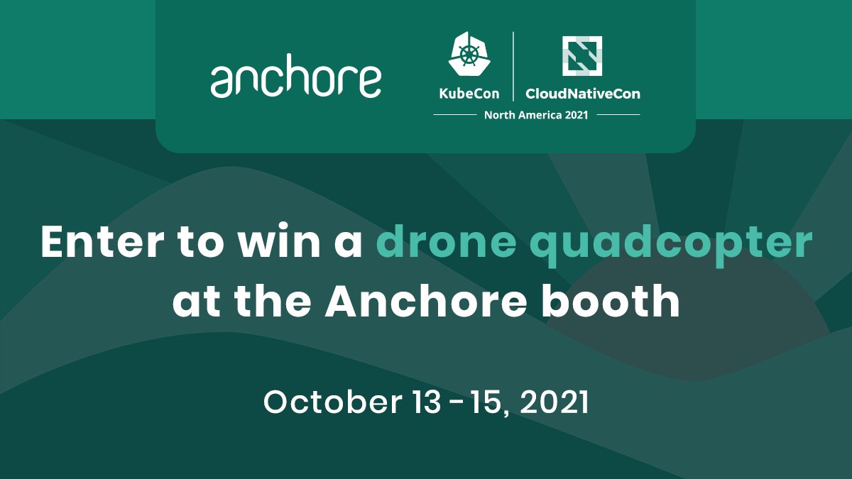 anchore's tweet photo. As the #KubeCon day ramps up, swing by our booth at G22 to get @anchore #swag, register to win a drone, and talk shop with our engineers. #SBOM #Syft #Grype https://t.co/Bg9XlnmQKH
