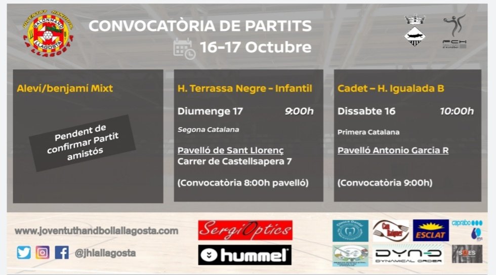 Partits del pròxim cap de setmana #jhll #nomesperdsquandeixesdelluitar #orgullllagostenc