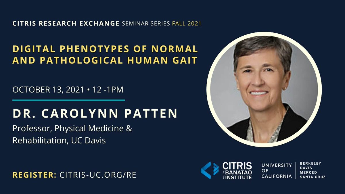 citrisnews's tweet image. Join us TODAY at 12 p.m. for the virtual #CITRISRE talk &quot;Digital Phenotypes of Normal and Pathological Human Gait&quot; by Dr. @Carolynn_Patten @UCDavis. Free and open to the public. Register now for the Zoom link: bit.ly/3j0v5Db
