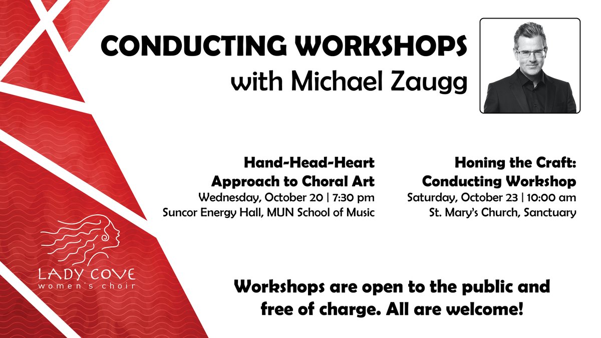 We are excited to welcome esteemed conductor
and choral pedagogue, <a href="/michaelzaugg/">Michael Zaugg</a> to St. John’s! Next week, not only will he be working with us on a recording project, but has generously agreed to offer two free conducting workshops to our choral community! ladycove.ca/workshops-zaug…
