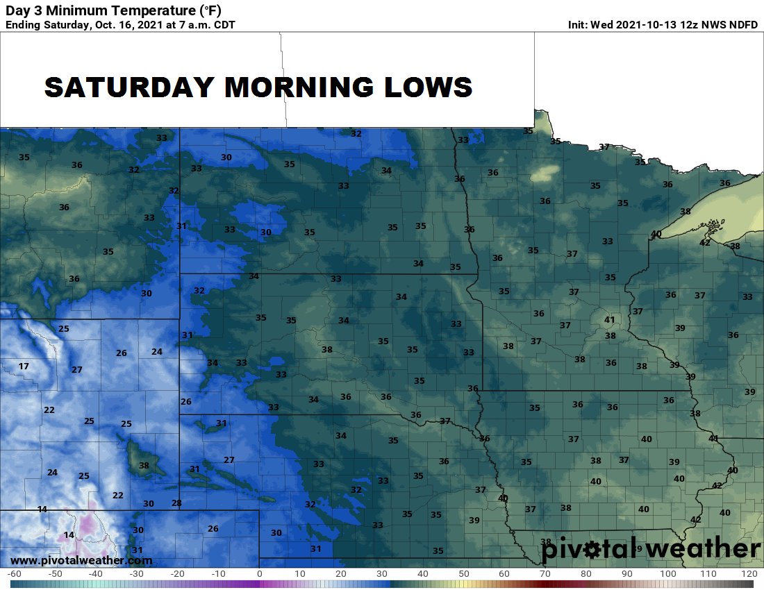 BRRR! The coldest weather so far this season likely early Saturday morning with low temperatures in the mid to upper 30's in southern Minnesota. #MNwx https://t.co/OwMLN3rlfg