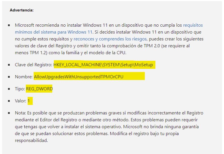 compuaprende's tweet photo. #Windows11 MicroSoft te da la forma de saltarse la verificación del CPU y del TPM, sin embargo, es importante nunca haber descargado la “Herramienta de comprobación de estado de la PC”, para que te permita actualizar.
Si no, solo mediante instalación nueva o buscando otros hacks. https://t.co/IzMkQyqRap