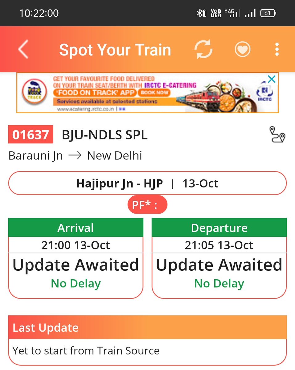 saturn902's tweet photo. @RailMinIndia Train no 01637 is not start yet from train saurce, and no any update available on NTES app.
Please see the attache and update. https://t.co/gZYtvjKOHY