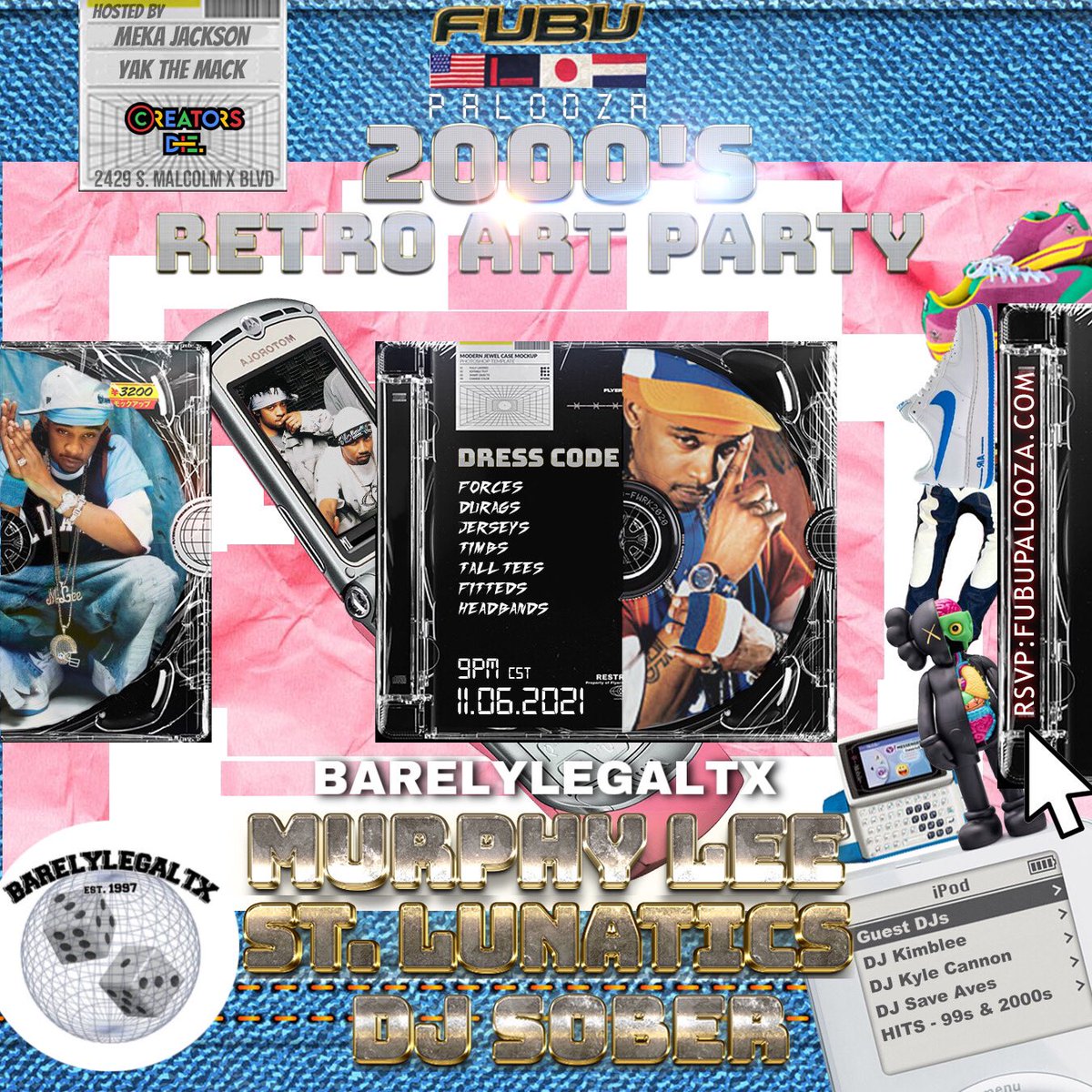 aprilslastlegnd's tweet photo. BLTX 💭

#FubuPalooza Vol.IX🇺🇸🇯🇵🇳🇱
Official 2000s Retro Art Party!

MURPHY LEE
ST LUNATICS
+ Guests

11.06 | Dallas

Sounds by @sober1

RSVP 🎟 https://t.co/SENZjGLsUd

DJ Sets
@DJKIMBLEE
@FucKyleCannon
@theawesomeaves

💽Krump Battles
💽Art
💽Food
💽Fashion
💽Games
💽Media https://t.co/Q5R7k96TuX