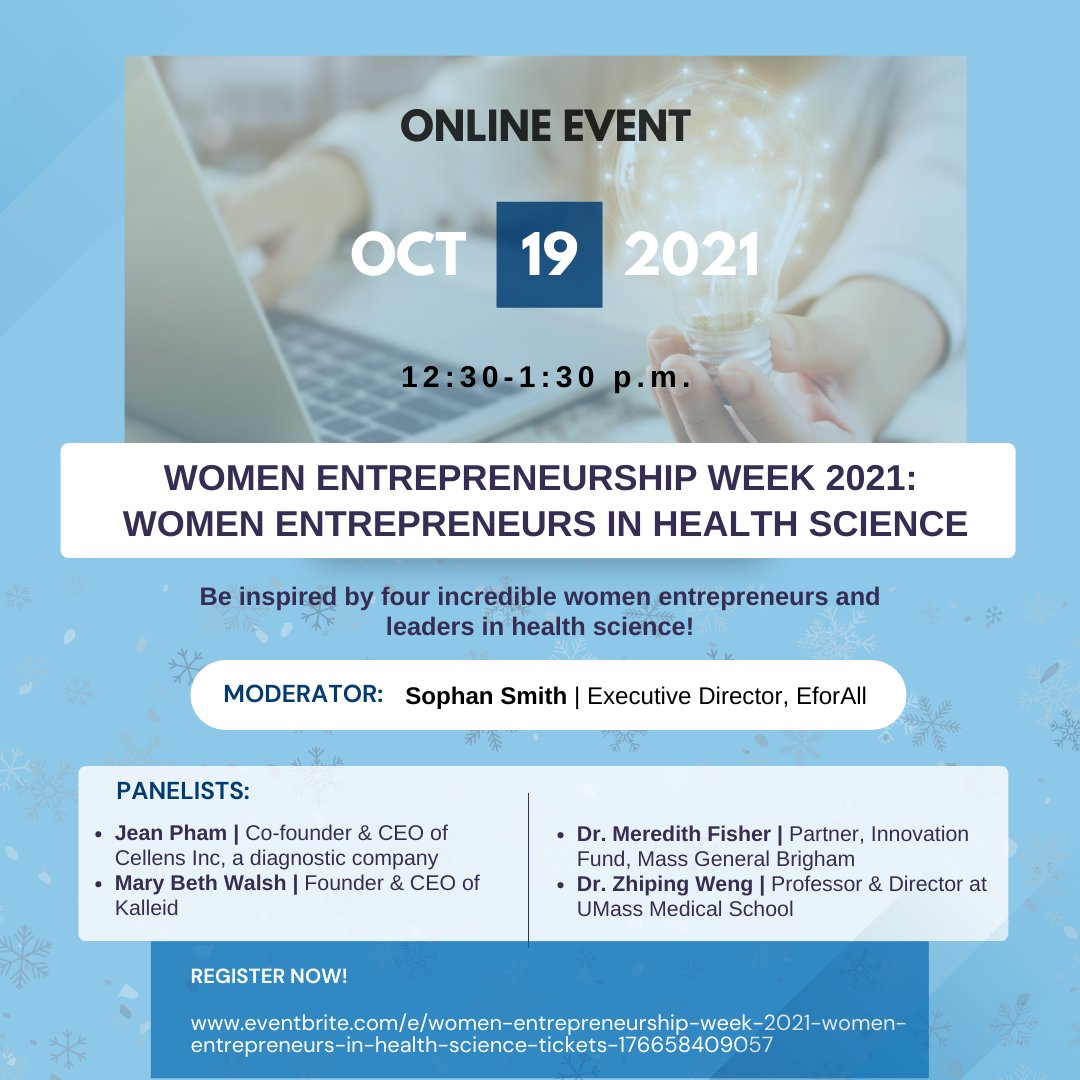 The Wilson Center at #UMassLowell is proud to co-host this wonderful event alongside the Derby Entrepreneurship Center at Tufts!

The objective of this event is to highlight the work of #women leaders and #entrepreneurs in #healthcare.

Register Here: lnkd.in/d6pngTkQ
