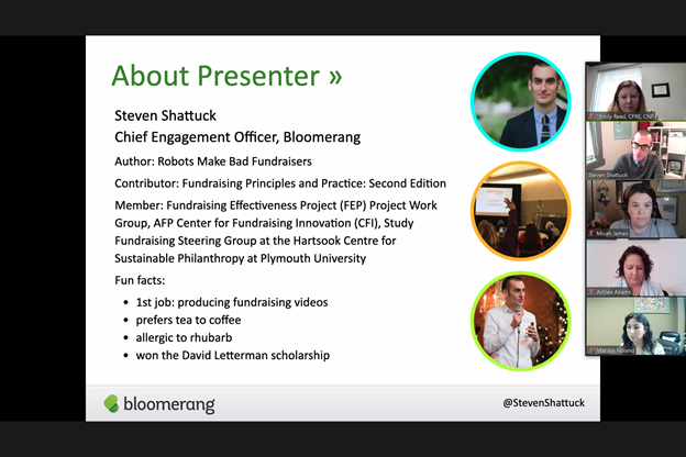 So great to "see" &amp; learn from <a href="/StevenShattuck/">Steven Shattuck</a> today <a href="/AFPOK/">AFP Oklahoma Chapter</a>'s monthly webinar. An engaging speaker is always great when the day starts w/ tornado sirens! #afpeeps #fundraising