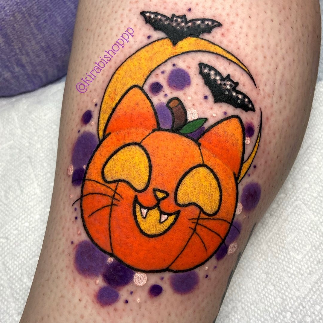 Inkedmag's tweet photo. Glittery Halloween cuteness 🎃 Tattoos by Kira Bishop https://t.co/uIwA0UfawE