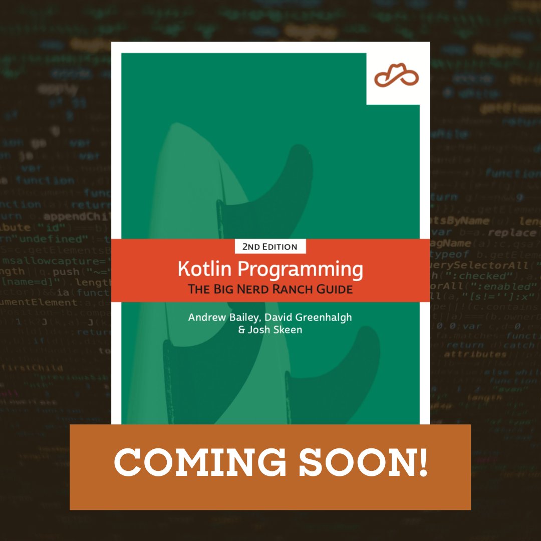 bignerdranch's tweet photo. 🚨 NEW GUIDE ALERT 🚨
.
We're thrilled to announce that our Second Edition Kotlin Programming Guide is coming soon! 🙌 Preorder your copy here: https://t.co/rI090Jx63n #BigNerdRanch https://t.co/ien06cIFrE