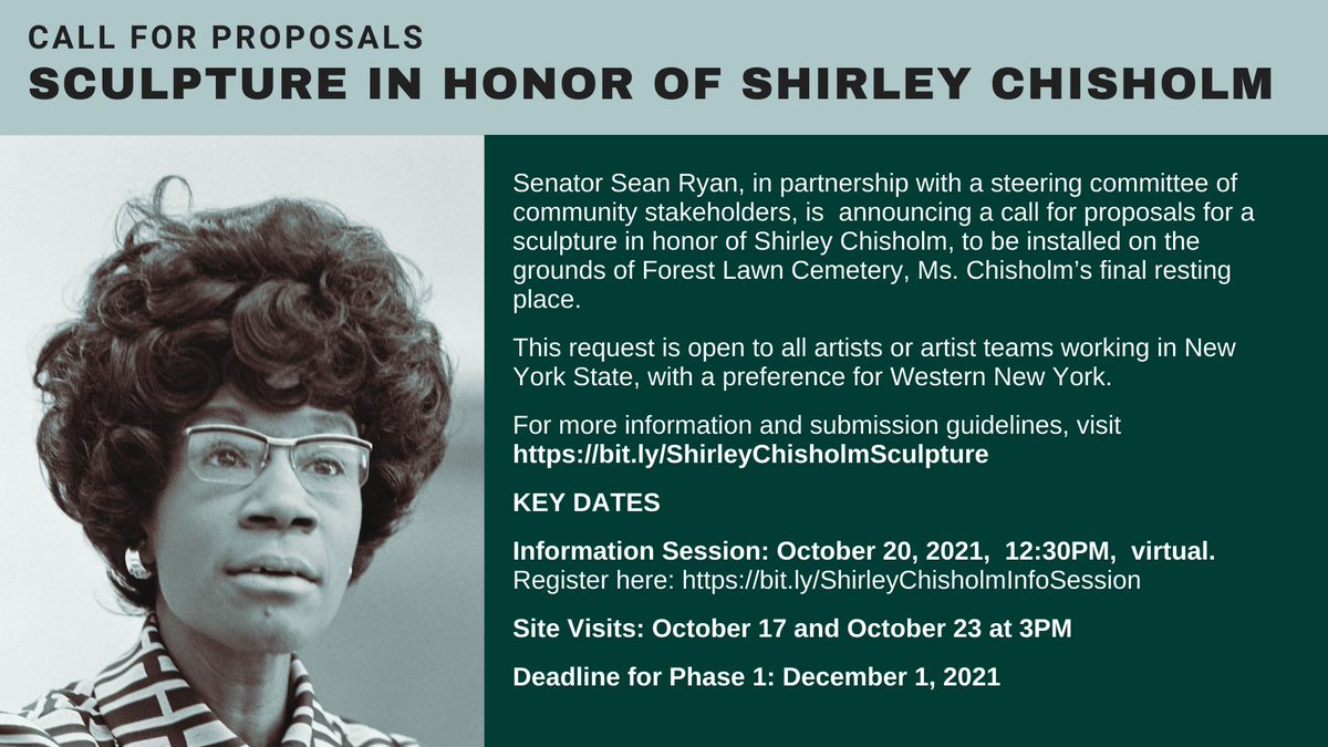Senator Sean Ryan on Twitter: "A statue of Shirley Chisholm is coming to Buffalo! On Oct 20th, we will be holding an information session about how to submit your design proposal for