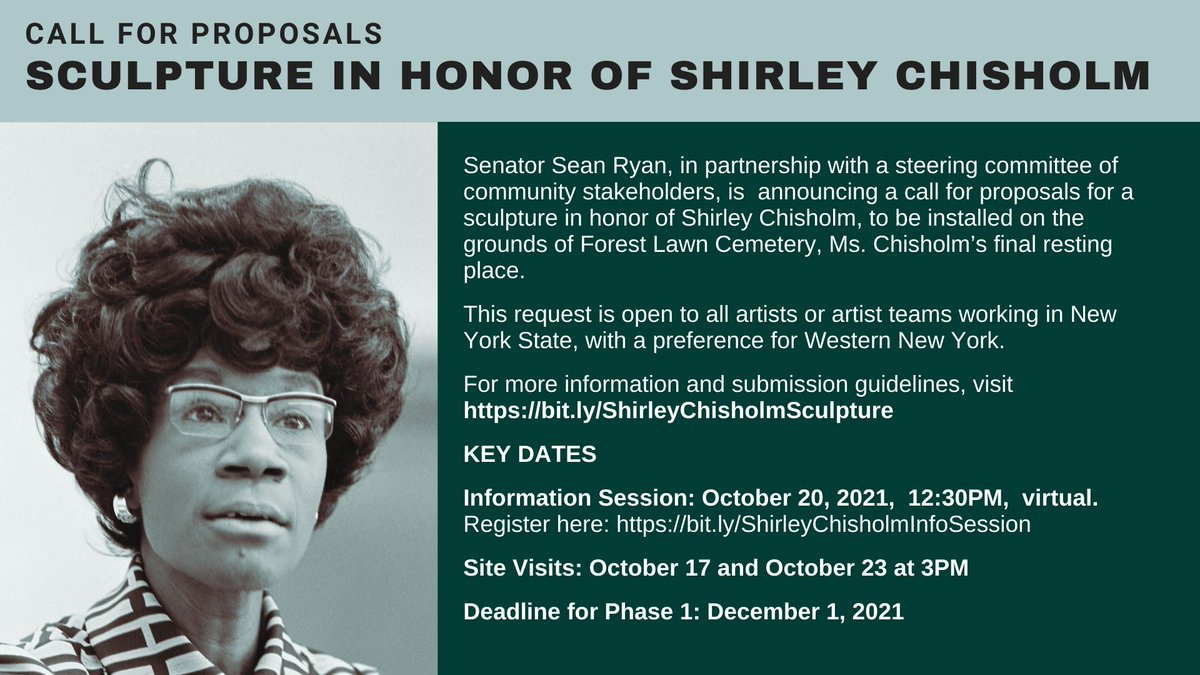 Senator Sean Ryan on Twitter: &quot;A statue of Shirley Chisholm is coming to Buffalo! On Oct 20th, we will be holding an information session about how to submit your design proposal for