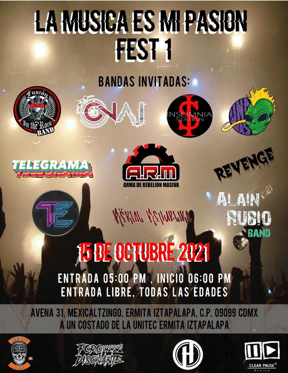 InsomStationOff's tweet photo. Nos vemos este 15 de Octubre en el @ForoDisonante con muy buenas bandas, recuerden que nosotros abriremos el evento. nos vemos a las 18:00 hrs
#lamusicaesmipasionfest1 https://t.co/ZWItGt4G5V