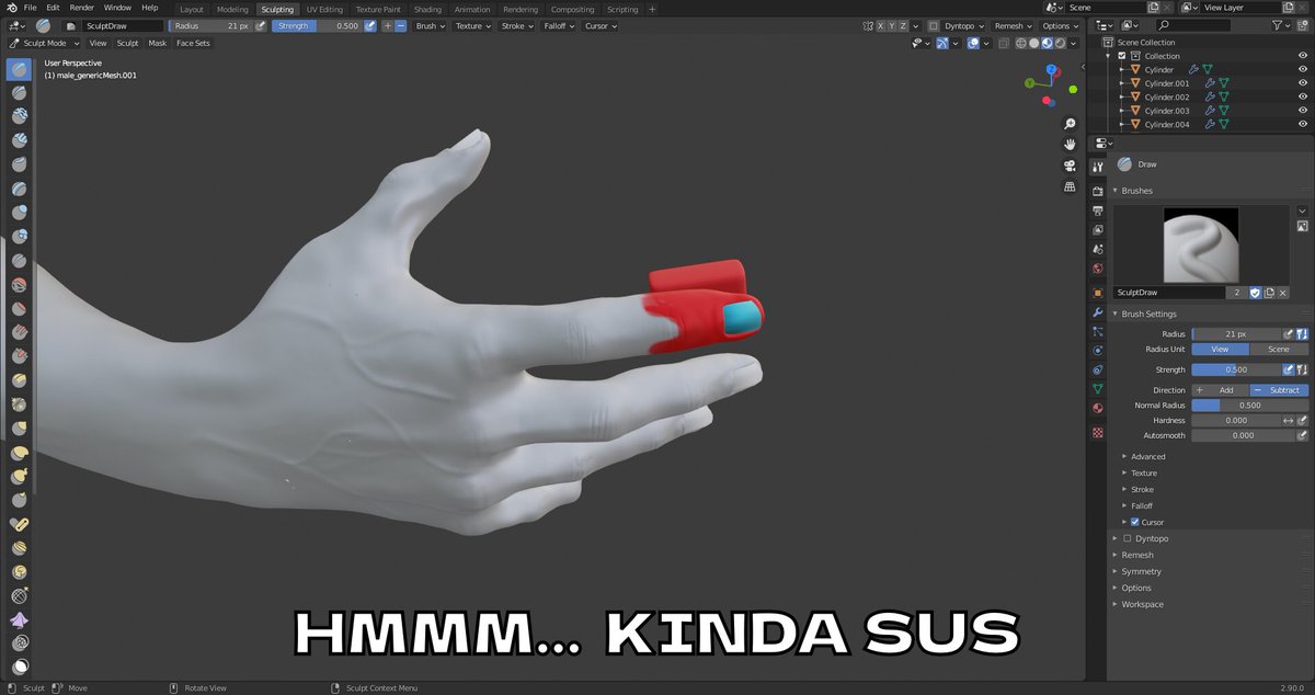 When you are modeling a hand but suddenly a finger doesn‘t look right. #indiegamedev #gamedev #gameart #3dmodeling #blender #indiegame #game #amongus #amongusmemes