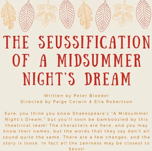 Come see our fall One-Acts tomorrow and Friday at 7pm in the CPA! Tickets are five dollars and audience members can enter through Door C!