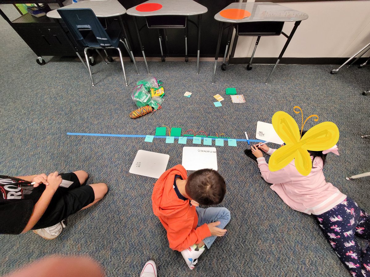 Adding on a number line today! 
I was so tickled bc Ss got excited adding 100 &amp; 10 more &amp; pausing to think which PVs changed &amp; which stayed the same to determine the new target #.