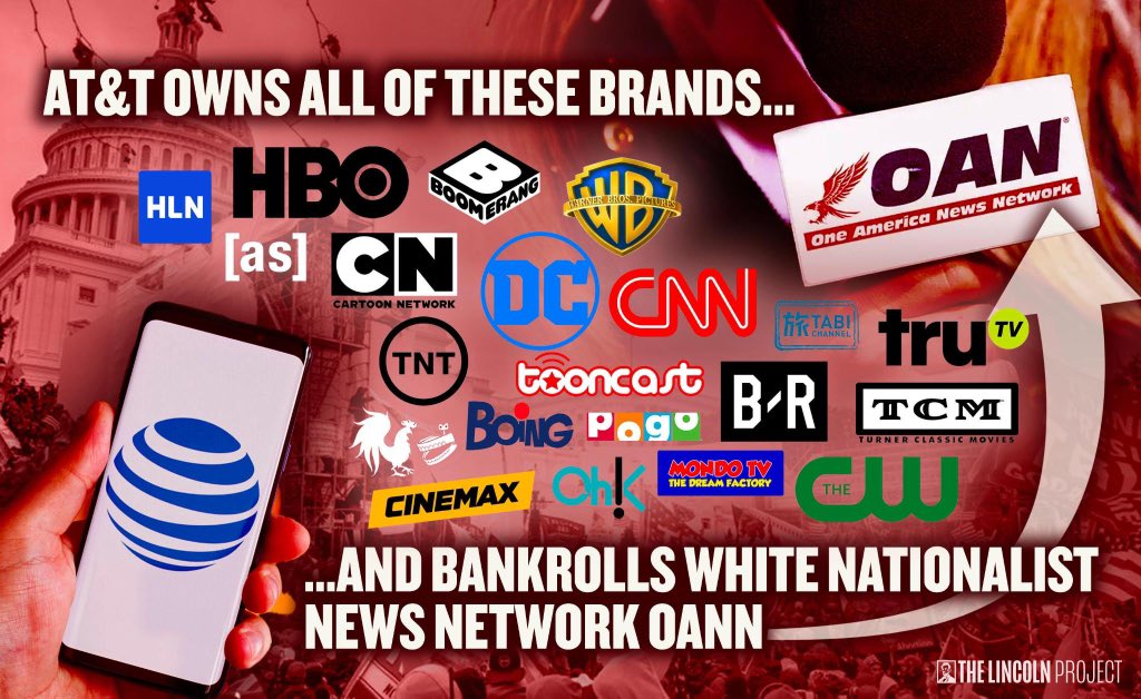 .<a href="/ATT/">AT&T</a> is bankrolling white nationalist news on <a href="/OANN/">One America News</a>.

We have to wonder, are their many subsidiaries just going to stand by in silence?

#HangUpOnATT