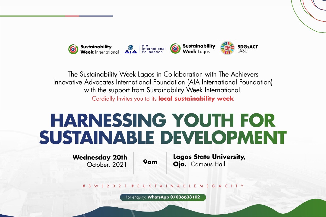 AIAiFoundation's tweet photo. SUSTAINABILITY WEEK LAGOS 2021

The first registered local sustainability week in Lagos, Nigeria

Theme: Harnessing Youth For Sustainable Development.

Venue: LASU campus
Date: 20th October
Time: 9am

To register for this event follow the link below👇🏽

https://t.co/87R0rFLHP7 https://t.co/UeVClL4Rll