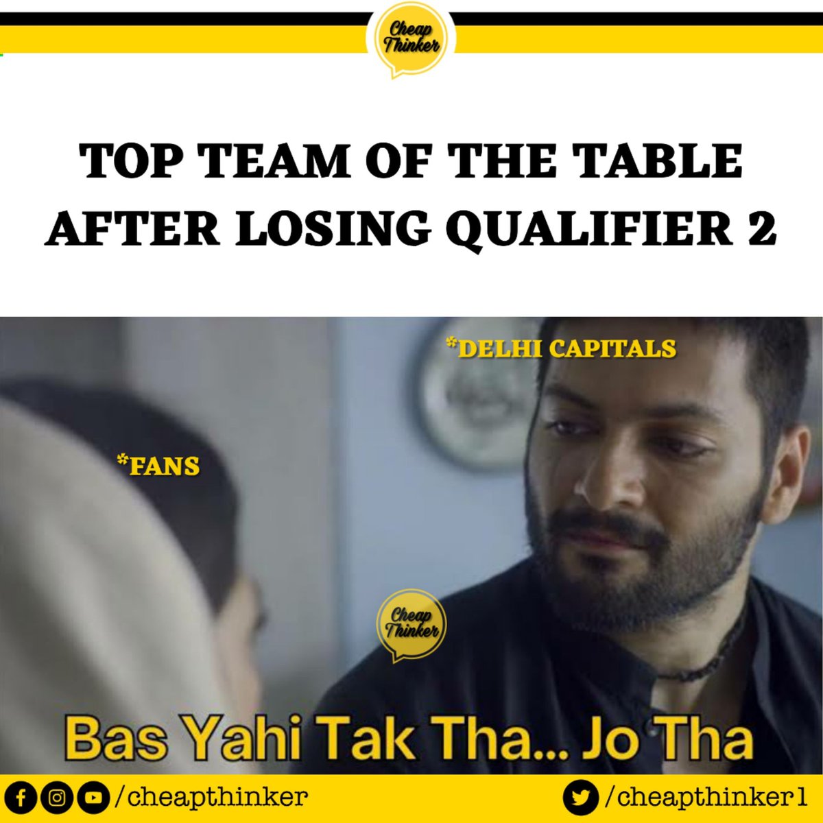 Cheapthinker1's tweet photo. Bas yhi Tak Tha 😔
#DCvsKKR #DelhiCapitals #Delhi #DCvKKR https://t.co/sdWyxPP1x7