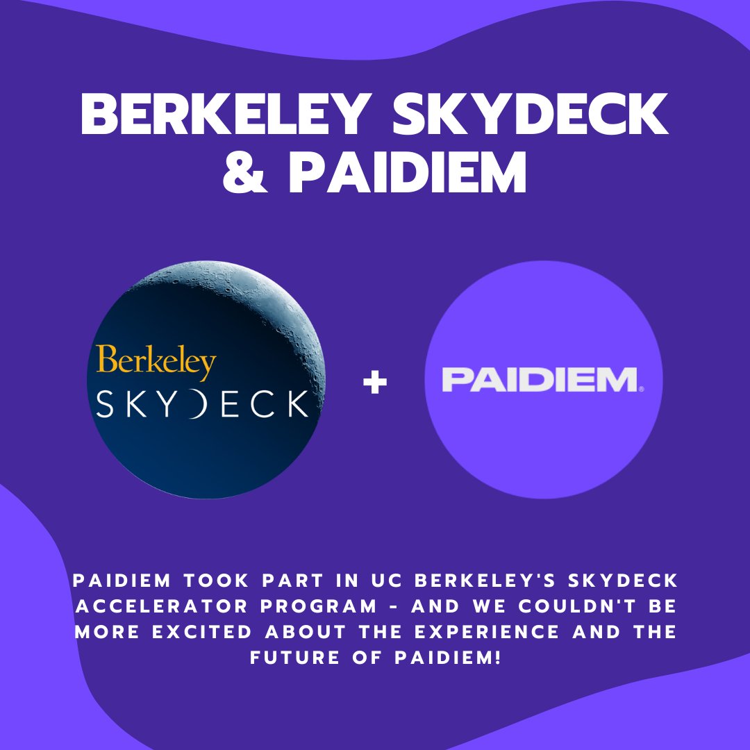Paidiem was selected by UC Berkeley Skydeck to join it’s accelerator program, which Pitchbook rated as the first among private universities producing entrepreneurs who go on to build successful ventures, and has an acceptance rate of less than 1%. 

#paidiem #skydeck #ucberkeley