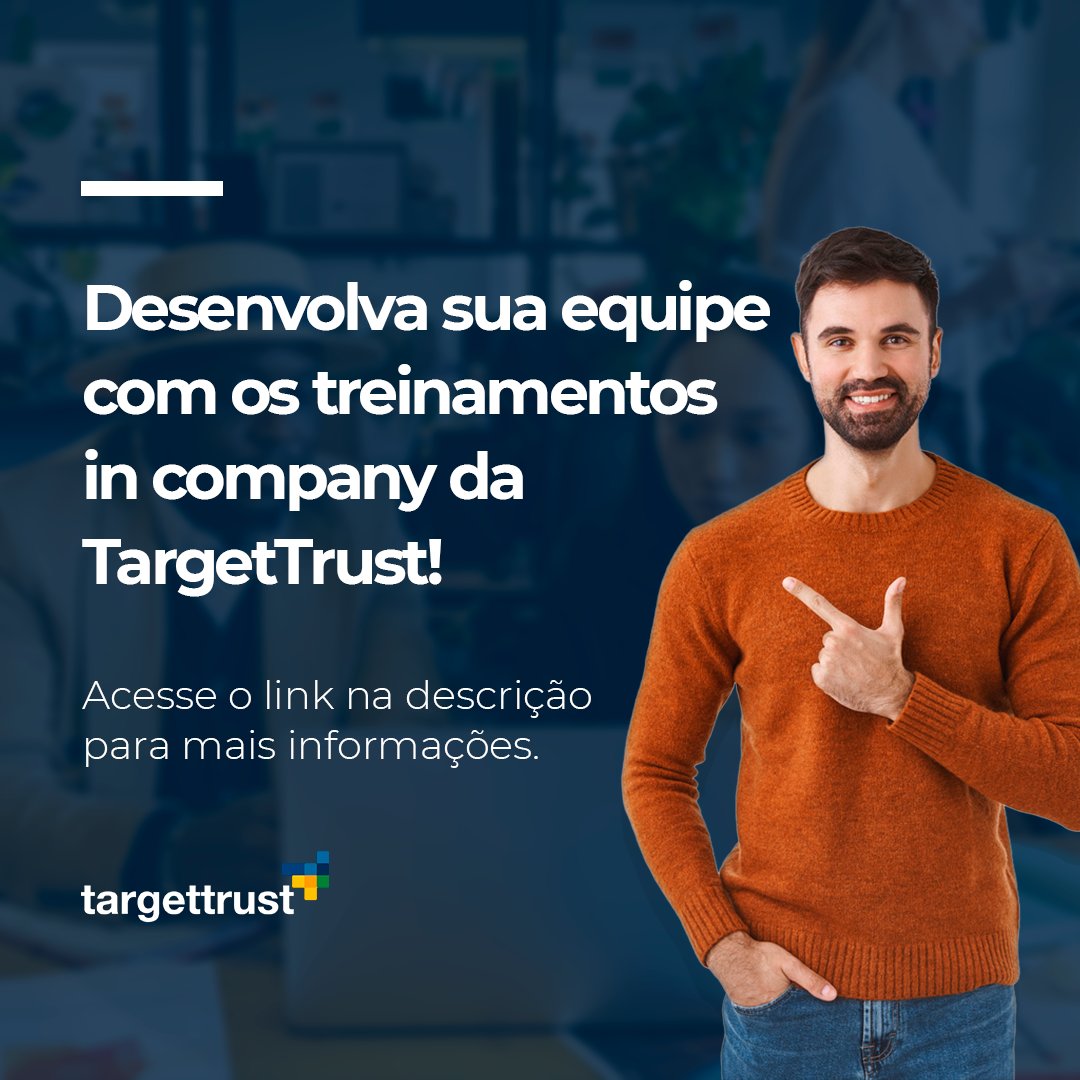 TargetTrust's tweet photo. Conte com a TargetTrust para treinar seus colaboradores, squads ou equipes.  
.
Agende uma reunião com a nossa equipe para desenvolver o seu plano de treinamentos.
.
👉https://t.co/TKLAJaRh8C
.
.
.
#cursosdeti #treinamento #empresa #training https://t.co/Yzfa5GXgg7