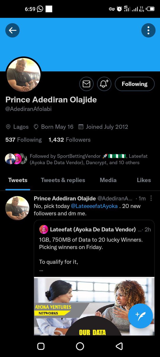 muniratu_muni's tweet photo. @AdediranAfolabi @LateeeefatAyoka Done 
Following as requested,please pick me https://t.co/rJlpmZxqJo
