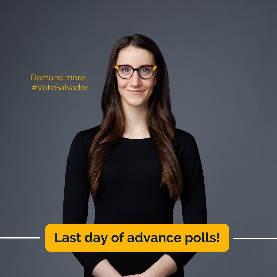 AshleyASalvador's tweet photo. Today is the last day of Advance Polls Ward Métis! Demand more, #VoteSalvador 

Our momentum keeps building and this is only the beginning for us on our journey to city hall 

#yegcc #yegvote https://t.co/gSMv9oGOl4