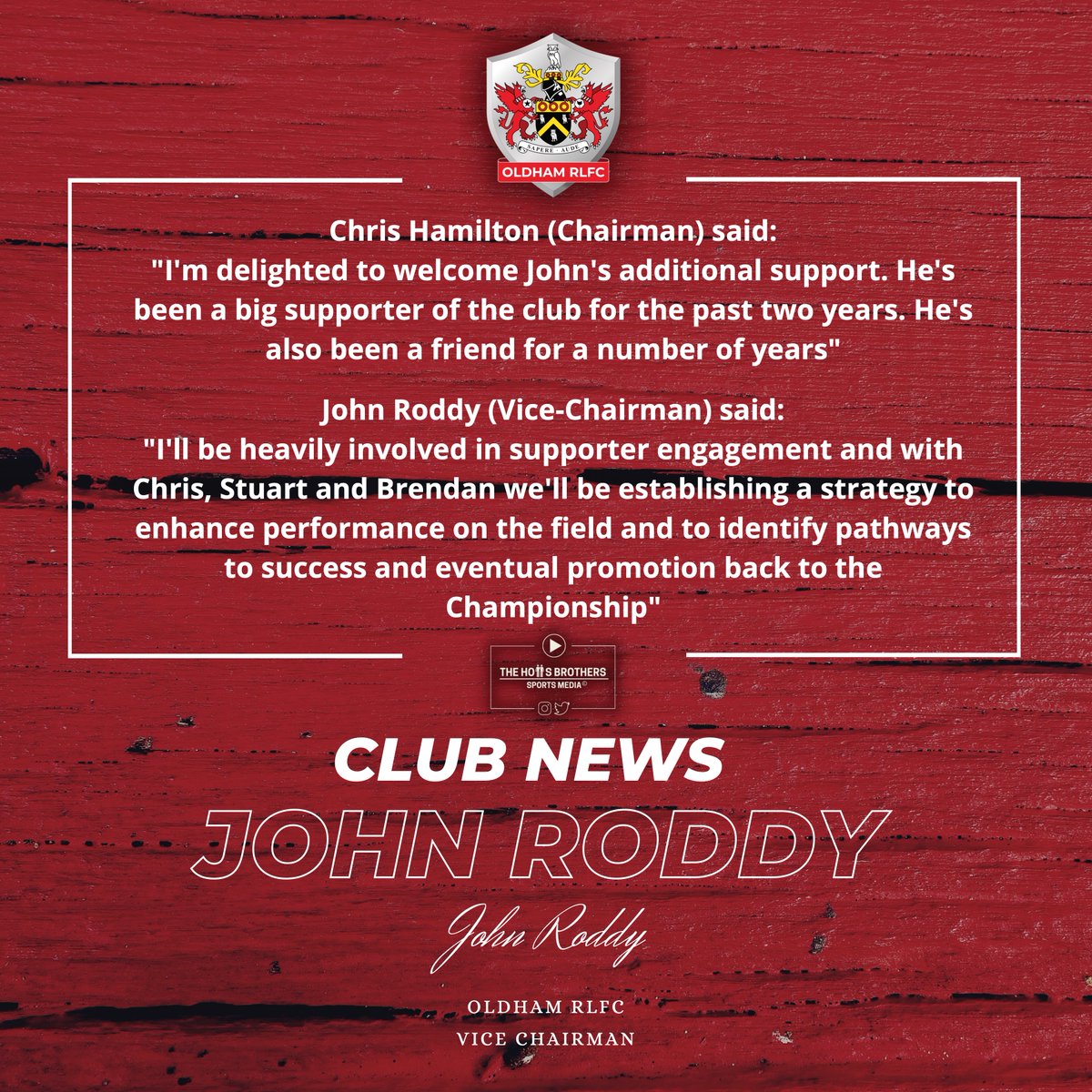 Oldham RLFC (@roughyeds) on Twitter photo <a href="/John_Roddy_/">John Roddy</a> comes in as vice-chairman | ๐ค
John will be working side by side with chairman Chris Hamilton in his new role as vice-chairman.
Welcome John Roddy.
๐ดโช๏ธ
#OldhamRL2022
roughyeds.co.uk/2021/10/john-rโฆ <a href="/John_Roddy_/">John Roddy</a> comes in as vice-chairman | ๐ค
John will be working side by side with chairman Chris Hamilton in his new role as vice-chairman.
Welcome John Roddy.
๐ดโช๏ธ
#OldhamRL2022
roughyeds.co.uk/2021/10/john-rโฆ