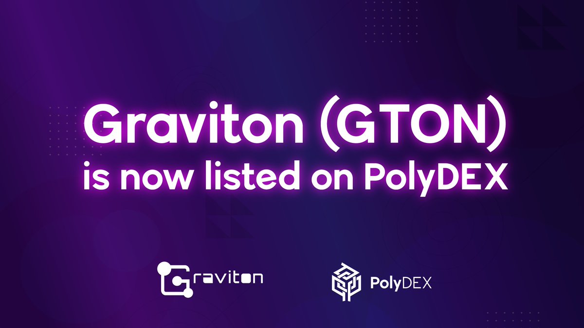 We’re grateful to announce that our recently concluded partnership with @OneGraviton, that the native token $GTON has now been listed on PolyDEX by our valued partner! ✨

✅ Read the related article: bit.ly/3CSPT70

Stay tuned. 🥰

$GTON #Partnership #Listing #PolyDEX