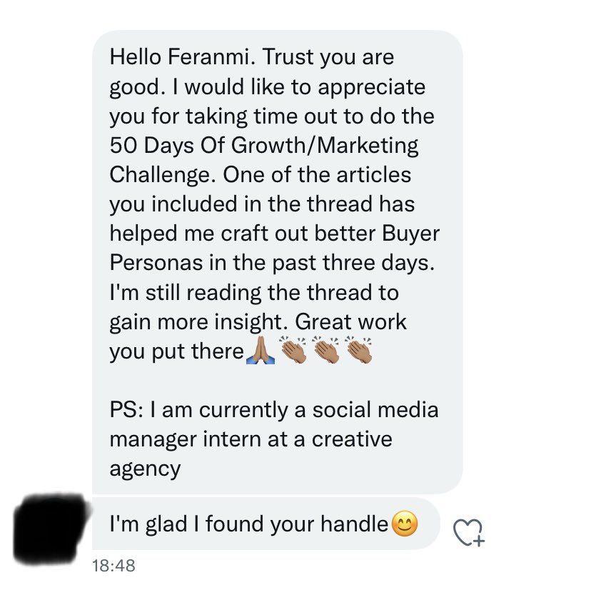 feranmiokafor's tweet photo. Things like this make me really happy. I hope to continue sharing the things I learn. ❤️❤️ #50daysofmarketinglessons https://t.co/P75oa6uaRp