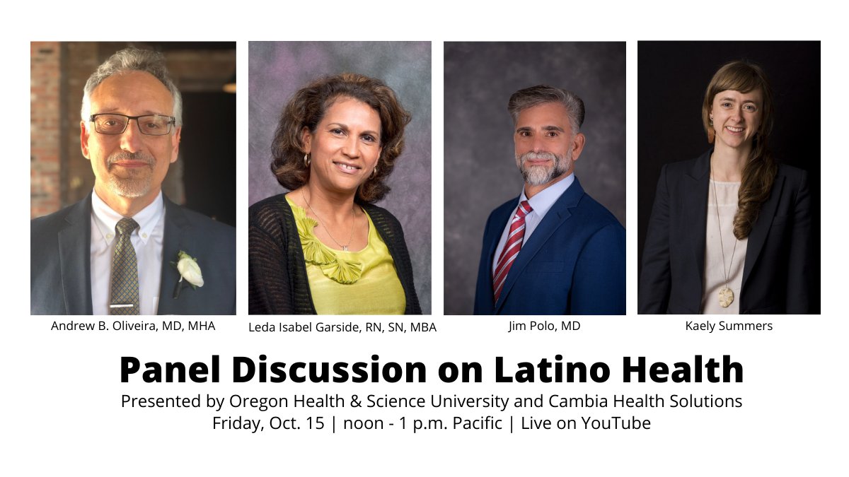 Cambia's tweet photo. In honor of #HispanicHeritageMonth, join @OHSUNews @AdelanteMujeres, Sr. Executive Medical Director Dr. Drew Oliveira &amp; Executive Medical Director Dr. Jim Polo for a panel discussion on Latino health on 10/15. Learn more and set a reminder to tune in: https://t.co/xRbqxgVUA8 https://t.co/wIwtPXdHSO