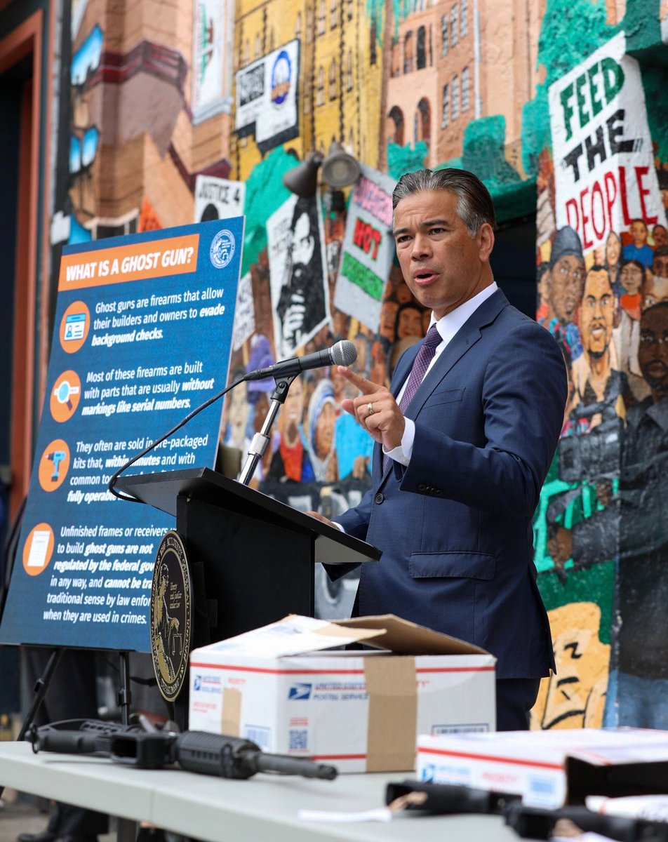 Attorney General Rob Bonta at this morning's press conference announcing joint efforts to combat the sale of illegal firearms.