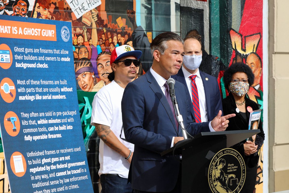 Attorney General Rob Bonta at this morning's press conference announcing joint efforts to combat the sale of illegal firearms.
