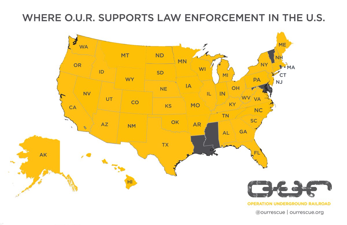 ourrescue's tweet photo. Did you know O.U.R. has supported law enforcement agencies in 44 U.S. states? We provide them with resources to bolster their efforts to fight local human trafficking and sexual exploitation. Thank you, law enforcement allies, for all that you do! #lawenforcement #ourrescue https://t.co/QGJJoKI5oh