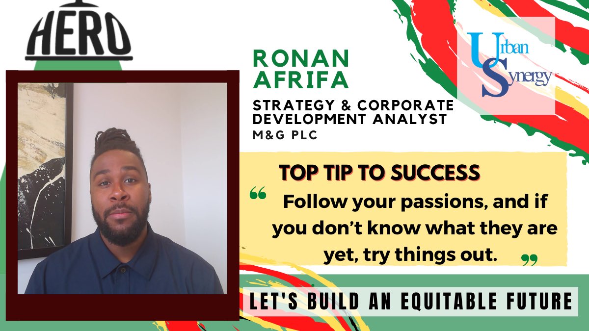 Tonight we celebrate the fabulous Ronan Afrifa as our Role Model Hero! Ronan has inspired many young people! 
His Top Tip is "Follow your passions, and if you don’t know what they are yet, try things out." Read his full interview and more here: urbansynergy.com/bhm2021/
#BHM
