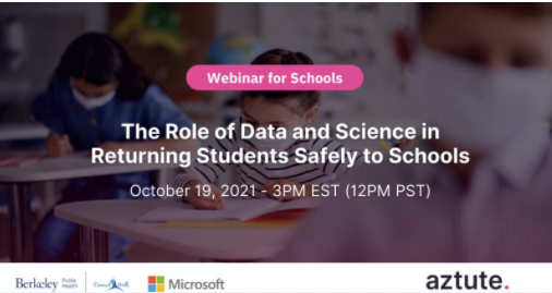It’s time to look at new methods of safely keeping children in schools despite #COVID19. <a href="/AztuteHealth/">Aztute Precision Public Health</a>, <a href="/ConnectWell/">ConnectWell</a>, <a href="/UCBerkeleySPH/">Berkeley Public Health</a>, &amp; <a href="/Microsoft/">Microsoft</a> have partnered to fill the gap in public health infrastructure. Attend webinar 10/19/21 to learn more. 
aztute.com/whats-new/join…