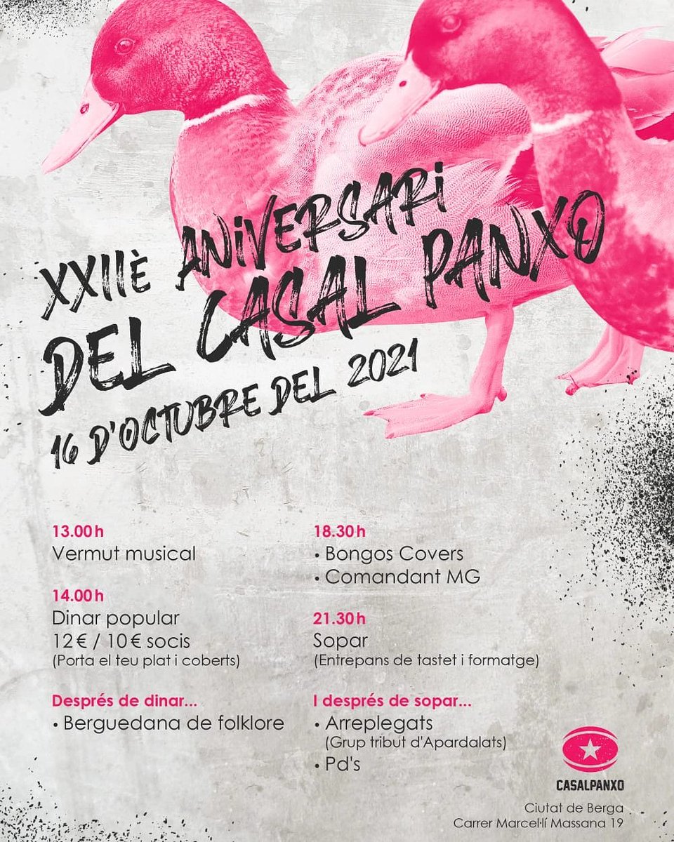 ‼️ 22è aniversari del Casal Panxo

Dissabte 16 d'octubre celebrem 22 anys de lluita i compromís amb una jornada de festa oberta a tothom. 

Us convidem a participar-hi i retrobar-nos totes juntes després de tant de temps.

Ens hi acompanyeu? ✊

#AniversariCasalPanxo