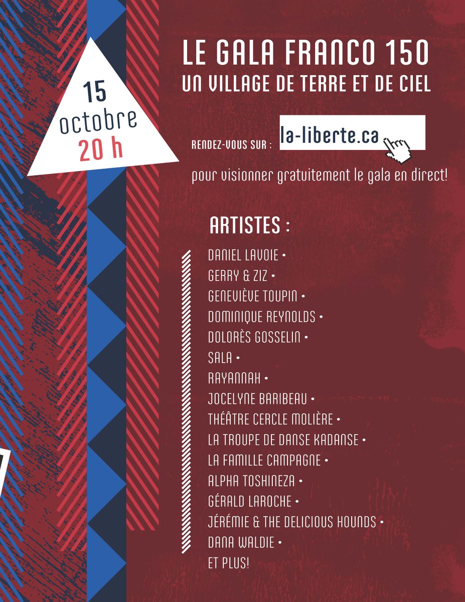 SocieteFM's tweet photo. 🚨 LE GALA FRANCO 150, C'EST CE VENDREDI! Quelle incroyable gamme d'artistes! Rendez-vous sur https://t.co/UAKWFVLPCk pour le visionner gratuitement en direct. Le spectacle sera disponible sur le site web de @laliberte_mb jusqu'au lundi 18. Soyez au rendez-vous! #Franco150 #MB150 https://t.co/PWnT9mWzNw