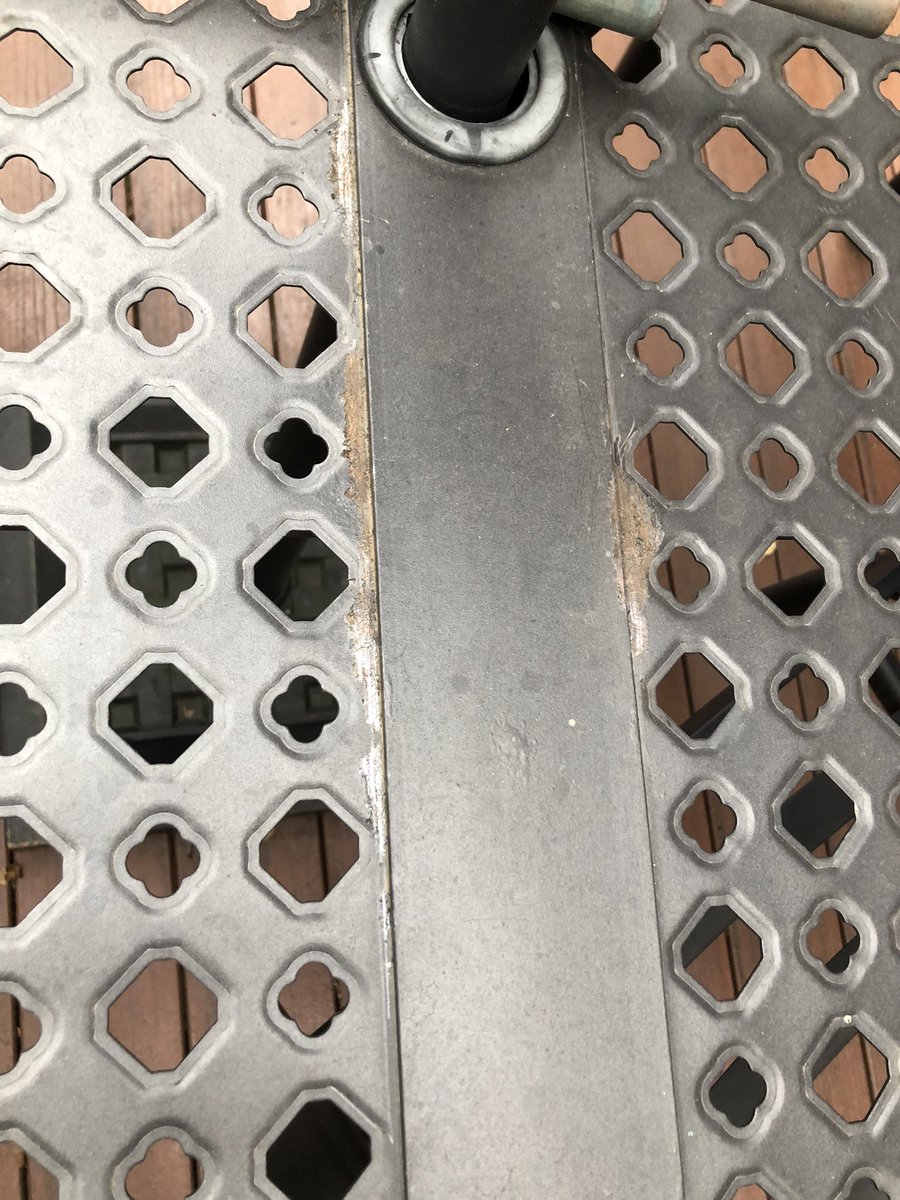 wineoclock_yeah's tweet photo. @HomeDepot I wanted to circle back to this since you have not responded. I want a full refund because I now have to throw this set away. Water gets inside the chairs and they leak out rust water on my deck. See pics. This set was less than 1 year old when it began rusting https://t.co/lPVzx3VkjJ
