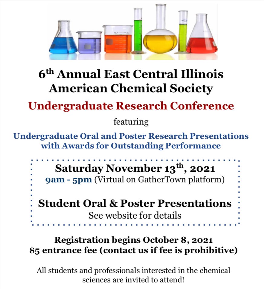 ECI_ACS's tweet image. The 6th Annual ECI ACS Undergraduate Research Conference will be held virtually on the &quot;Gathertown&quot; platform on Saturday, November 13th, 2021. 

For more information and conference registration, please visit our website:

eciacs.org/conference