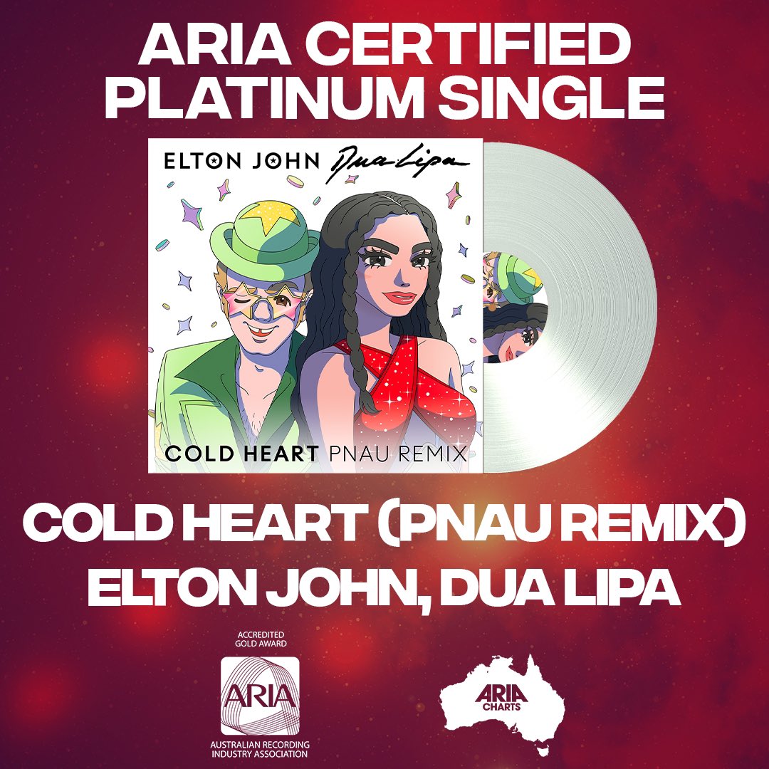 eltonofficial's tweet photo. I am delighted that Cold Heart (PNAU Remix) has been certified Platinum by @ARIA_Official, Gold by @FIMI_IT and Silver by @BRITs!!!!!

Congrats @DUALIPA and @pnau, I am so so proud!
 
#coldheart #thelockdownsessions #britcertified https://t.co/MeJIkL697r