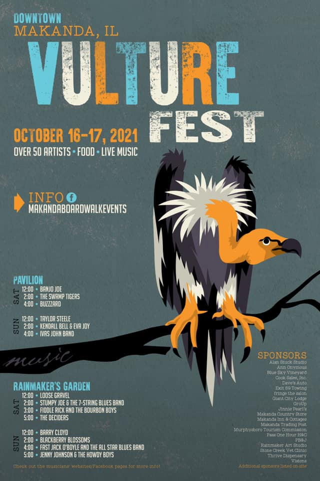 ILGreatRiverRd's tweet photo. Makanda celebrates the arrival of fall and the return of soaring vultures to the skies above town with more than 50 artists and craftsmen, fair food, and two days of live music on two stages this weekend! #festival #greatriverroadtrip https://t.co/8auuqTq00b