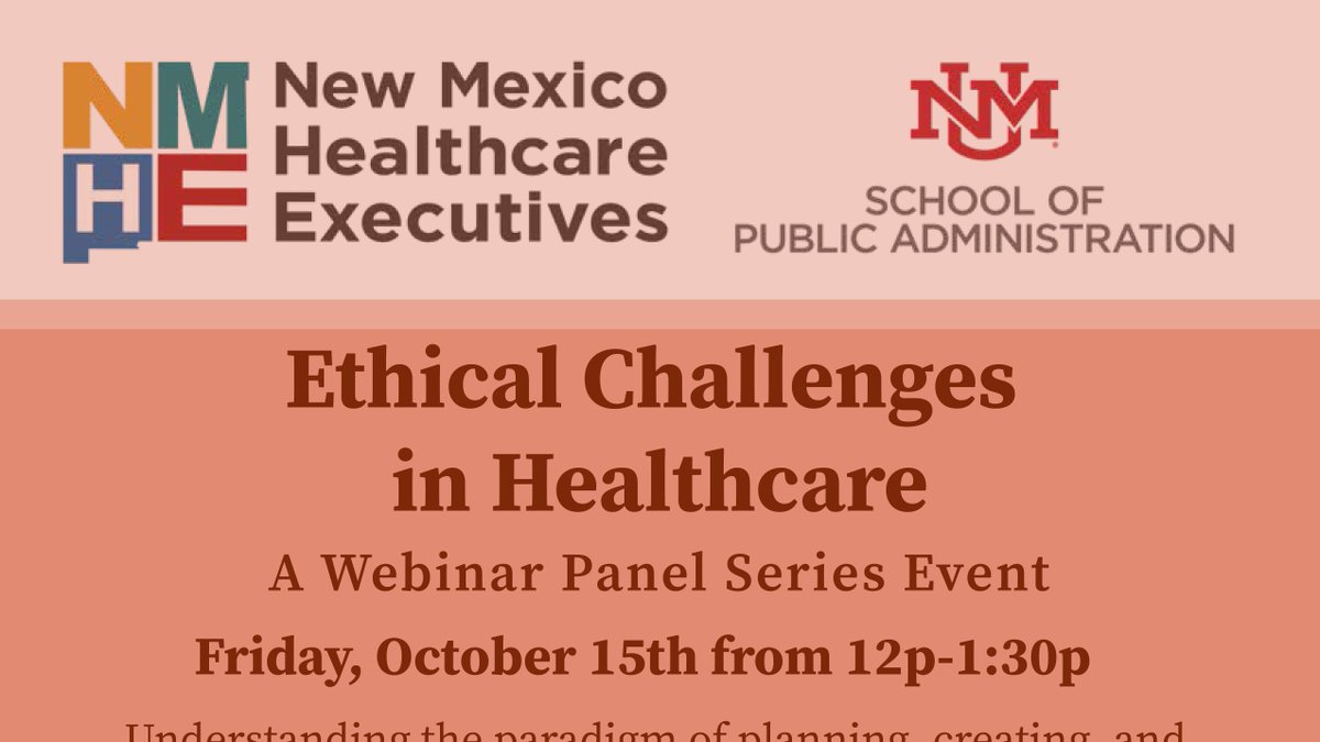 UNMSPA's tweet photo. Join #SAHA and #NMHE this Friday for an opportunity to understand the ethical challenges in healthcare from industry leaders! #oct #panelseries
Register today https://t.co/mrGdCsyhl2 https://t.co/XnCNKSZsuu