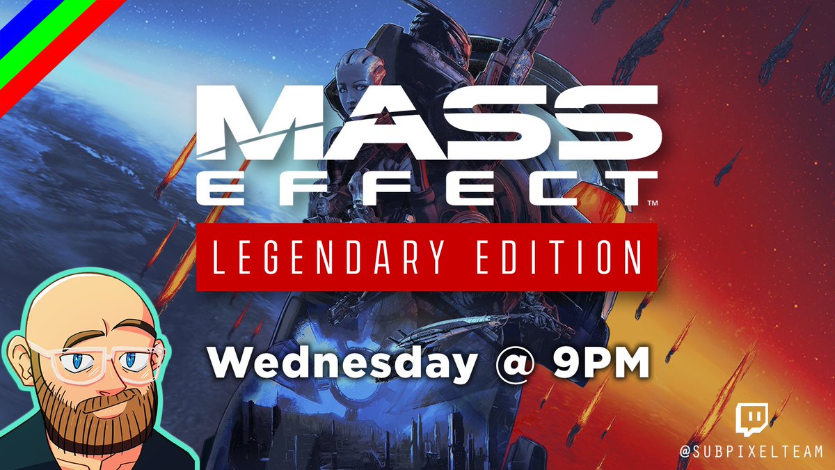 SubpixelTeam's tweet photo. Kyle's decided to stream smack dab in the middle of his playthrough of Mass Effect 2! You guys have heard of the series before, right? Join him on Twitch at 9PM to watch him save the universe, and dance very badly. #Subpixel #MassEffect #SubpixelLive
https://t.co/Z35c7jvPUC https://t.co/QB4mtXlaSv