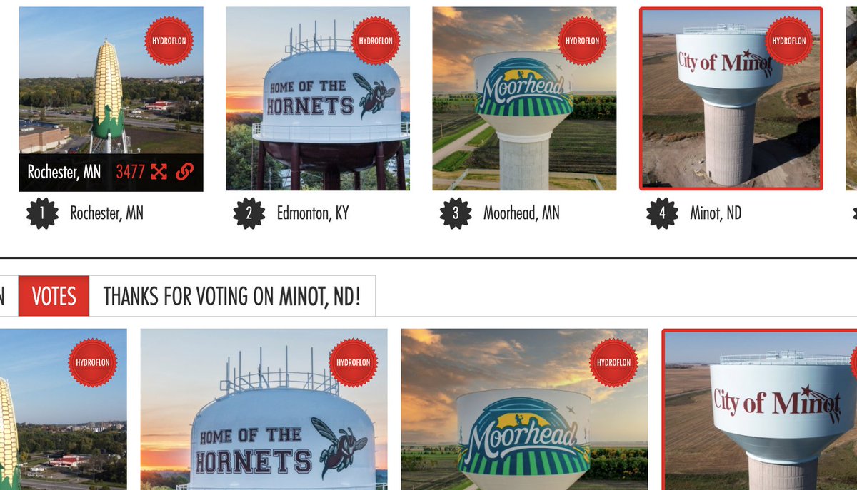 CityofMinot's tweet photo. Oh no! We've slipped to 4th in votes for #TankoftheYear
We have until Oct 15 to right this wrong. Here's why our tower should be #1 https://t.co/Jf4py11ipo