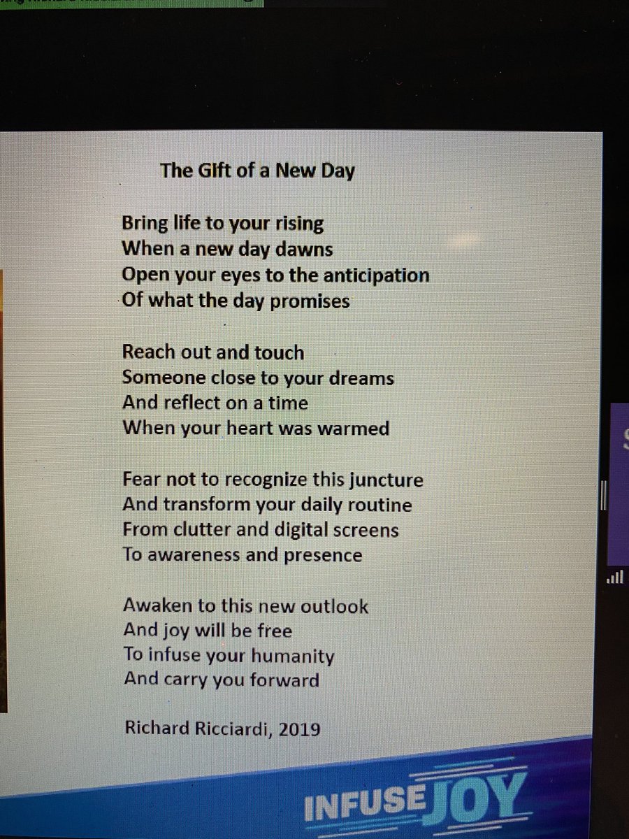 A beautiful, thoughtful poem by ⁦@RichardRicciar3⁩ to end our induction tonight. Thank you for an inspirational presentation. #feelingconnected through ⁦@SigmaNursing⁩ ⁦@RegionSigma⁩ ⁦@KarenRennie12⁩ ⁦@ProfBrendan⁩ ⁦@AilsaMcMillan1⁩