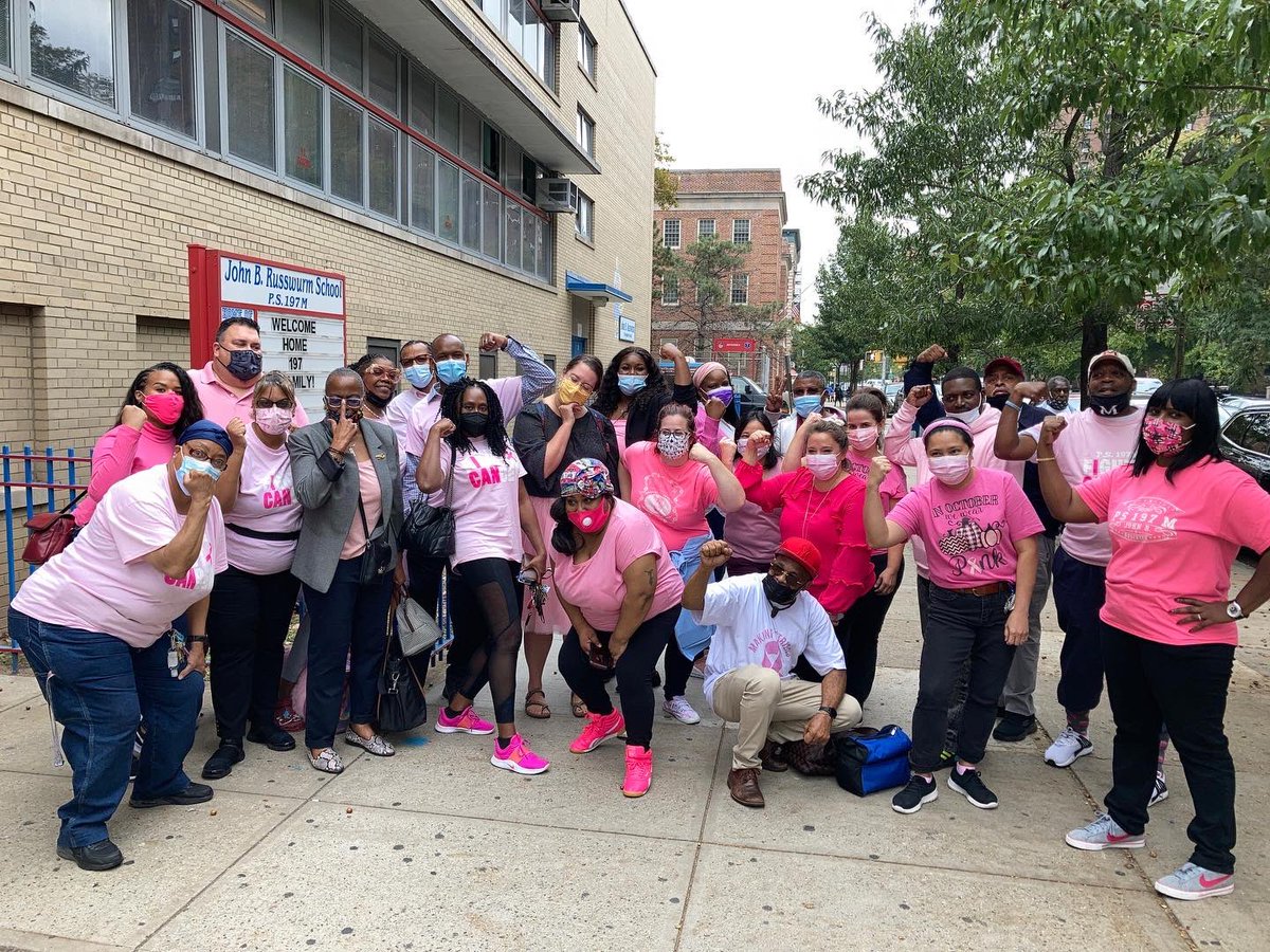 197’s PINK OUT! Students and staff rockin’ their pink in support of breast cancer awareness month. @PS197MPrincipal @D5JoyPrideFocus @lborg175 @RDavson @CECD5_HarlemNYC @MsJTucci197 @berniemack197 @NYCSchoolsDSD @AmericanCancer