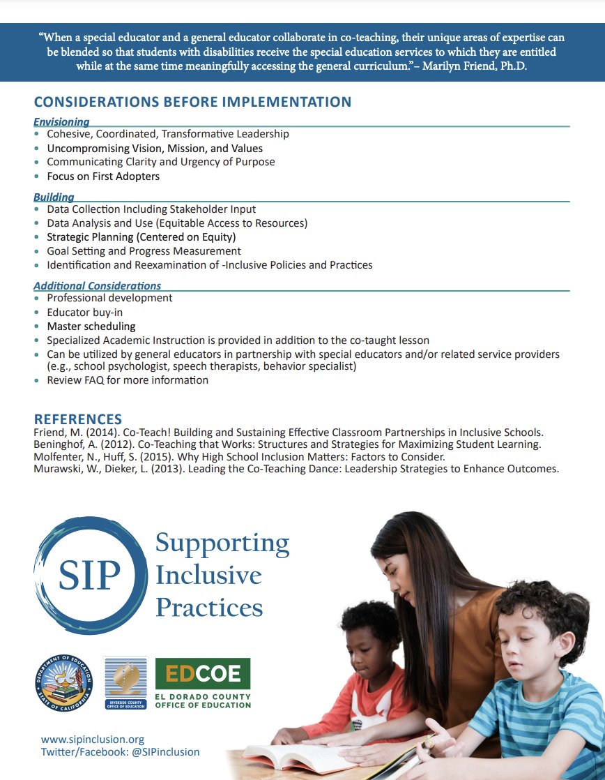 An effective, inclusive co-teaching model is more than two educators in one space. It takes vision, planning, relationship-building, leadership support, coaching BEFORE implementation. Start with our just-released Co-teaching Reference Guide: bit.ly/3aAzTdG