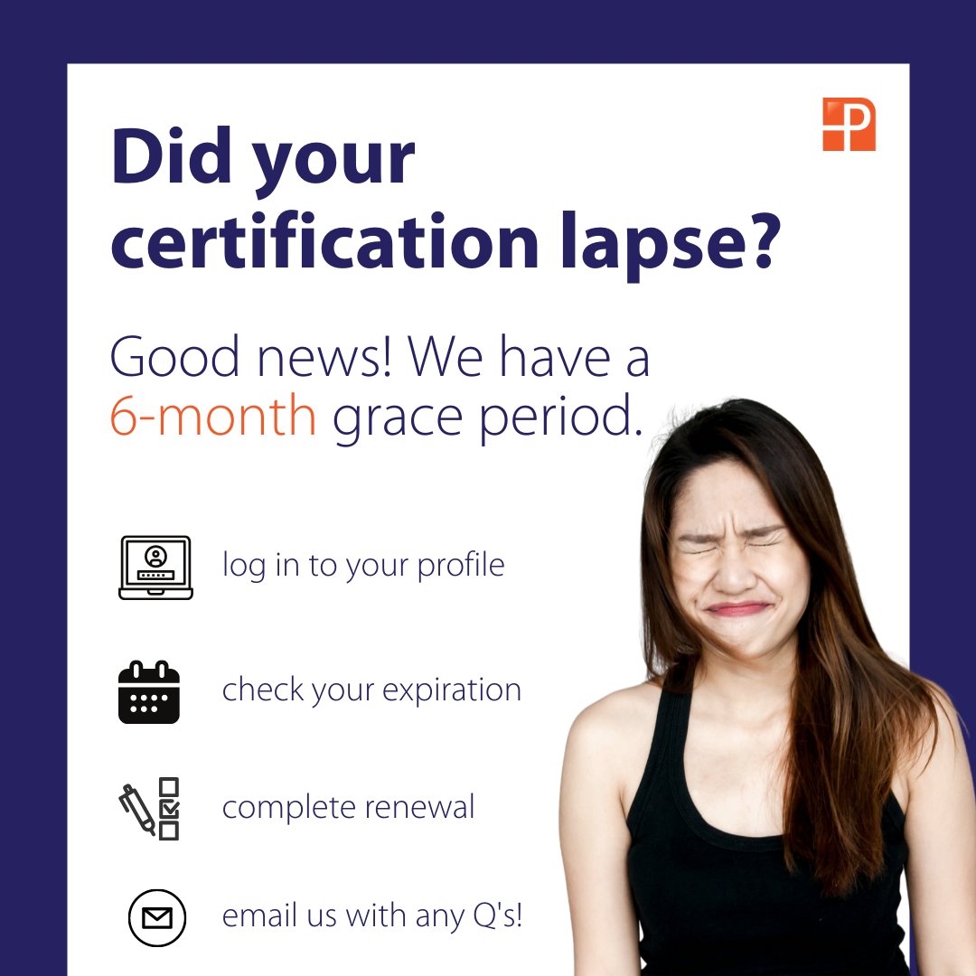 National Pilates Certification Program (@nationalpcp) on Twitter photo Take advantage of our 6-month grace period! Have any Q's? Email us at certification@natpcp.org 
#pilates #pilatescertification 
#pilatesprofessional #pilatesexcellency #NCPT Take advantage of our 6-month grace period! Have any Q's? Email us at certification@natpcp.org 
#pilates #pilatescertification 
#pilatesprofessional #pilatesexcellency #NCPT